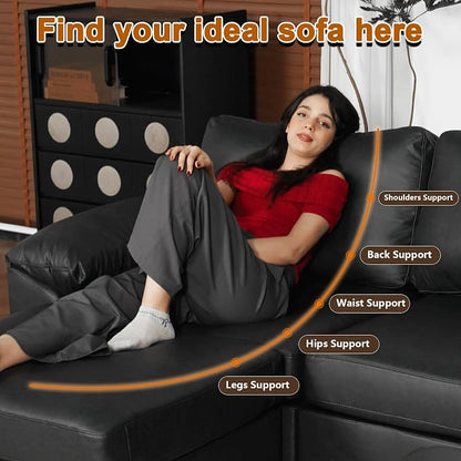 EASE MOOSE Oversized Corner Modular Sectional Sofa, Faux Leather Sectional Sofa with Deep Seat, Vintage Scratch Resistant Faux Leather Material, Extra Large L Shaped Couch,Black