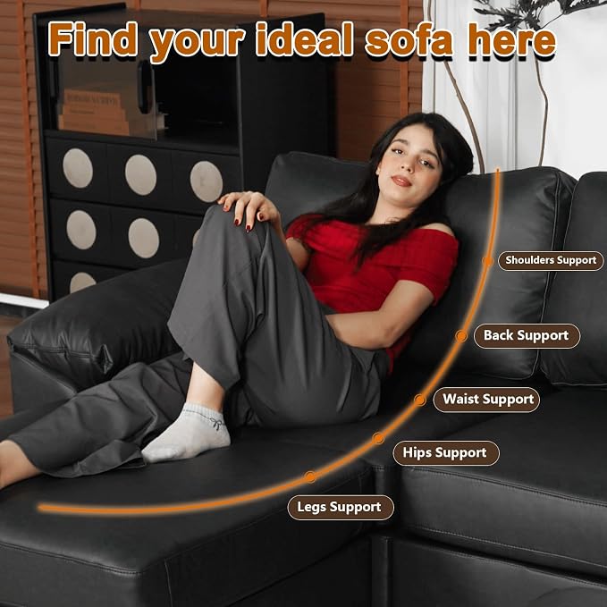 EASE MOOSE Oversized Corner Modular Sectional Sofa with Ottoman and Console,Faux Leather Sectional Sofa with Deep Seat, Scratch Resistant Faux Leather Material,Extra Large L Shaped Couch,Black
