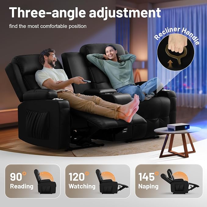Recliner Sofa Set, Home Theater Seating with Massage, Loveseat Recliner Couch and 2 Recliner Single Chairs with USB, Wall Hugger Reclining Movie Theater Chair with Cup Holders, Drawer for Gaming Room