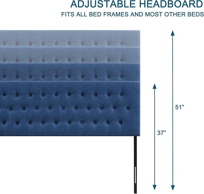 Tufted Upholstered Headboard Full Size, Adjustable Height 37- 51 in, Blue | Sturdy and Durable Solid Wood Full XL Headboard, Fabric Full Headboard Only, Modern Button Diamond Design Head Board