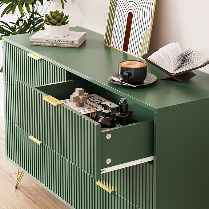 MAISONARIA Green Dresser for Bedroom, Modern Dresser with Gold Metal Handles & Chests of Drawers, Wood Chest of Drawers for Bedroom