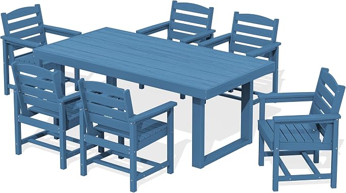 SERWALL HDPE Outdoor Dining Set for 6, 67'' Patio Table and Chairs Set | with Armchair Seat
