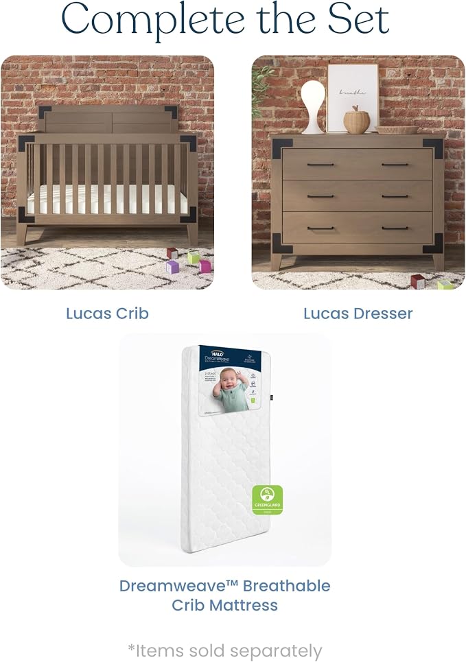 Child Craft Lucas Design 4-in-1 Convertible Baby Crib Nursery Furniture Set - Baby Bed, Toddler Bed and Full Size Bed, 3 Adjustable Mattress Positions, Real Wood, Baby Safe Finish (Dusty Heather)