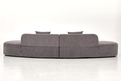 Container Furniture Direct Belmont 132" Curved Sofa with Throw Pillows, 6 Seater Luxury Velvet Couch with Half Moon Design and High-Density Foam, Ideal for Modern Living Room, Office & Apartment, Grey