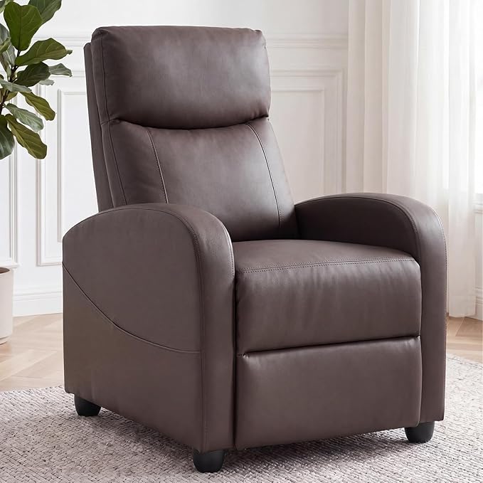 Recliner Chair, Recliner Sofa PU Leather for Adults, Recliners Home Theater Seating with Lumbar Support, Reclining Sofa Chair for Living Room, Brown