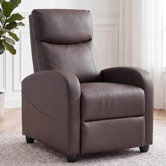 Recliner Chair, Recliner Sofa PU Leather for Adults, Recliners Home Theater Seating with Lumbar Support, Reclining Sofa Chair for Living Room, Brown