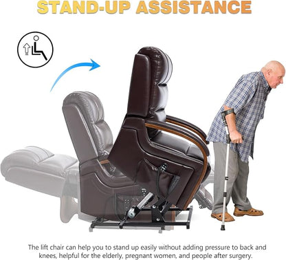 Trustyue Power Lift Recliner Chair, 180° Lay Flat Recliner, Lift Chair with Massage and Heat, Standing Assistance, Living Room Chair for Elderly People(Faux Leather Dark Brown)