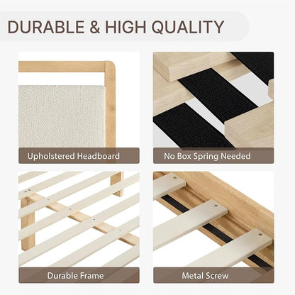 KISLOT Wood Bed Frame with Headboard and Footboard, Mattress Foundation with USB Charging Strong Wooden Slat Support Noise-Free Easy Assembly No Box Spring Needed