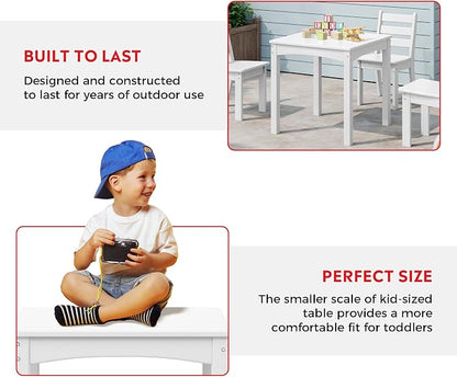 Costaelm Kids Table and 4 Chair Set, Activity Table Chair Set, Toddler Game, Playroom Furniture, Picnic Table Chairs, 5 Piece Dining Table Set, White