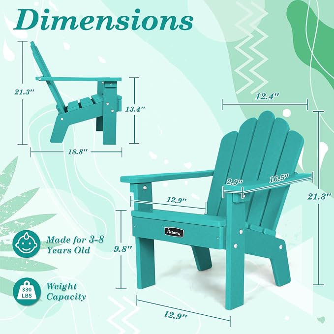 Kids Outdoor Chair, Kids Adirondack Chairs Set of 2, Toddler Outdoor Chair | CPC Certified, HDPE All Weather, Easy Assembly, Ergonomic Design, Fade Shield, Easy-Clean for Patio, Garden, Backyard, Beach