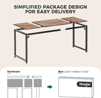 Huuger Computer Desk, 70 Inch Office Desk, Gaming Desk with Storage, Writing Desk Work Desk for Home Office, Study, Long Simple Desk, Large Legroom, Metal Frame, Rustic Brown