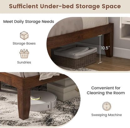 Giantex 14 Inch Queen Wood Platform Bed Frame, Minimalist Style Mattress Foundation with Solid Rubber Wood, Heavy Duty Slat Support, Without Headboard, Easy Assembly, No Box Spring Needed, Walnut