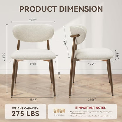 MALOL Dining Chairs Set of 2, Curved Back Kitchen Room Chairs with Metal Legs and Anti Slip Pads, Upholstered Dining Chair for Home and Restaurant, Beige
