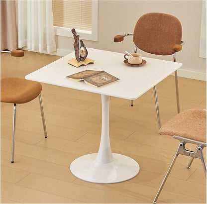 Square Dining Table, 31.5" Tulip Table with Thickened Tabletop & Metal Pedestal, Mid Century Modern Bistro Table for Kitchen, Small Places, Living Room, Cafe (White)