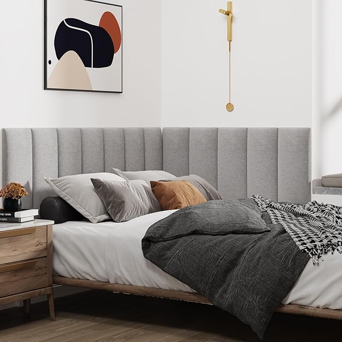 IFNOW Upholstered Wall Mounted Headboard, 3D Soundproof Wall Panels Peel and Stick for King Size, Reusable and Removable Tufted Bed Headboard in Medium Grey (12 Panels, 10" x 24")