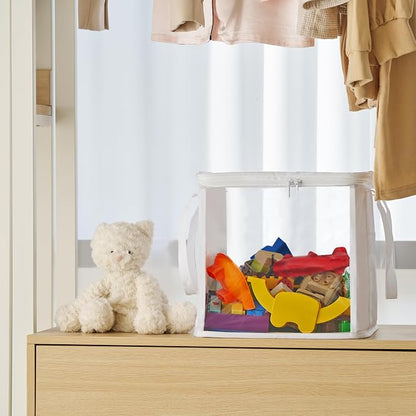 holay 2 Pack Clear Storage Cubes with Lids, 12 Inch Toy Organizer Bins | Transparent lid & sides; reinforced carry handles; folds flat; holds toys, clothes, books; fits cube shelves