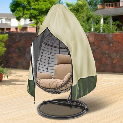 Egg Chair Cover Waterproof, 75x45 Inch Outdoor Hanging Egg Swing Chair Cover, Heavy Duty 420D Oxford Fabric, UV Resistant Windproof with Zipper & Drawstring, Fits Single Seat Egg Chair (Beige)