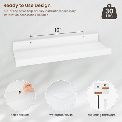 Axeman White Picture Ledge Shelf Set of 4, 16'' Floating Shelves with Lip | Rustic White Wood Wall Shelves with Ledge for Photos Nursery Books Records Artworks Decors