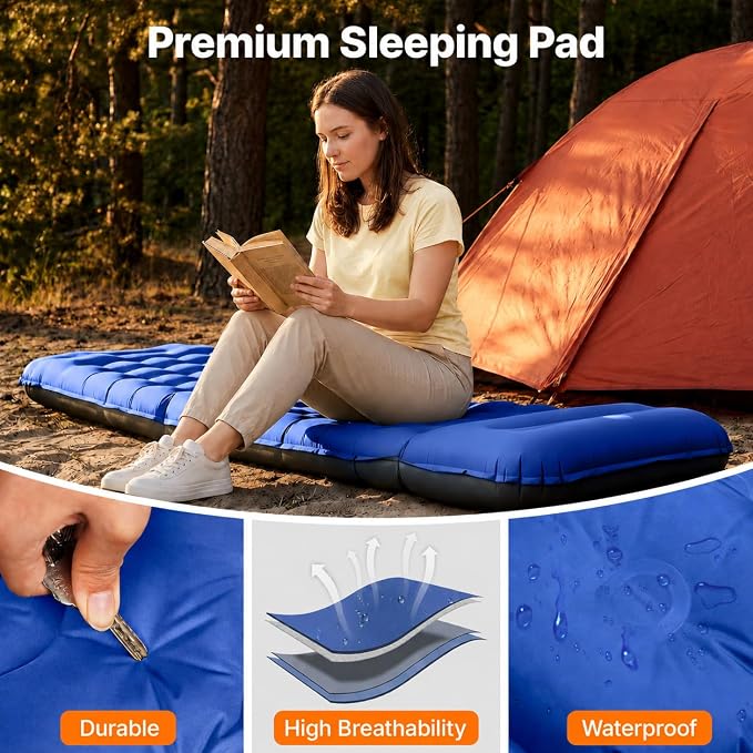 OGERY Sleeping Pad, Ultralight Inflatable Sleeping Pad for Camping with Pillow Built-in Foot Pump, 6" Extra-Thick Reinforced Camping Mattress for Hiking, Backpacking, Tent