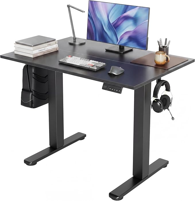 Claiks Electric Standing Desk, 40 x 24 Inch Height Adjustable Sit Stand Desk for Home Office, Computer Desk with Memory Presets, Cable Management & Headphone Hooks, 156 lbs Capacity, Black