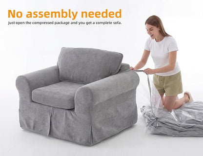 Mistpeople Modern Loveseat Sofa Couch, Upholstered Comfy Sofa with Pillows & Armrests, Deep Seating Couch with Removable Cover for Living Room Bedroom Apartment Office Small Spaces,Grey