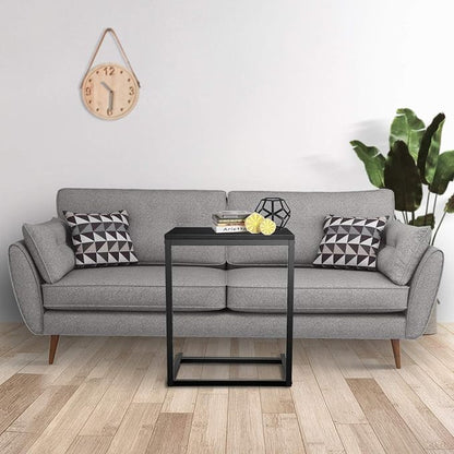 YSSOA Hardwood Surface C Shaped Sofa Side End Snack Desk, 13.75" x 21.75" x 27", Wooden, Black