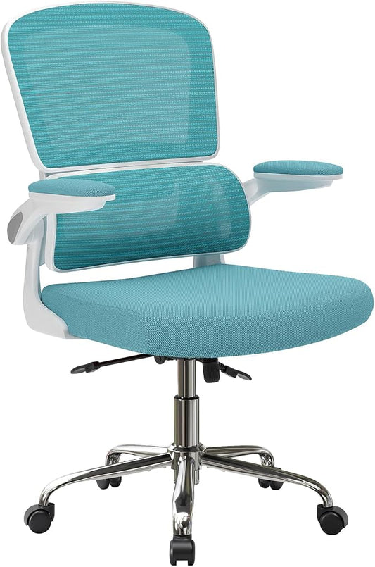 Blue Office Chair, Ergonomic Desk Chair - Thick Cushion Adjustable Height Computer Chair with Lumbar Support and Flip-up Armrests, Home Office Desk Chairs, Swivel Executive Task Chair