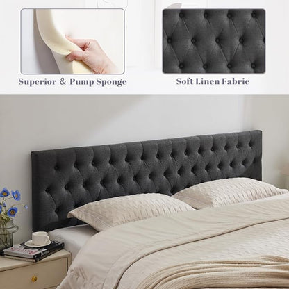 Cal King Size Headboard only, Modern Button Tufted Upholstered Headboards, Premium Linen Fabric Headboard with Wooden Legs, Adjustable Solid Wood Head Board, Dark Grey