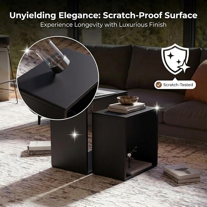 Relso Cascade Nesting Tables Set of 2 - Solid Wood with Smooth Rounded Edges for Stylish Living Room, Bedroom Or Outdoor Use - Space-Saving Design, Natural Grain, Long-Lasting, Black Finish