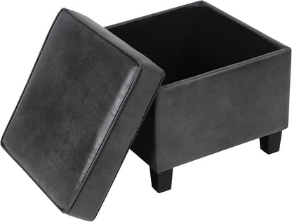 HomePop Square Ottoman with Lift Off Top - Gray Faux Leather Small