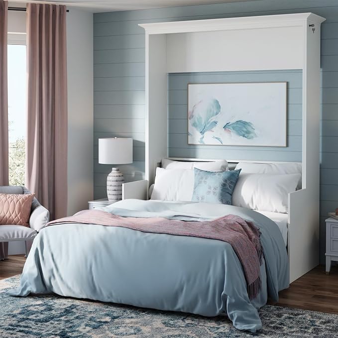 Xtraroom Alegra Full Murphy Bed with Desk | Engineered and Solid Wood Construction | Smooth Painted Finish - NO Melamine Used | Perfect for a Home Office Guest Bed (Warm White)