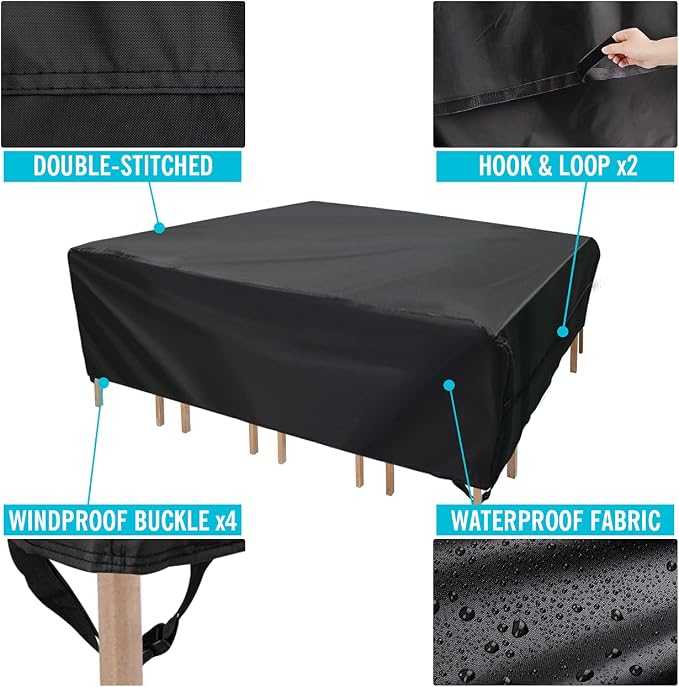 Velway Patio Furniture Cover Outdoor Waterproof Rectangular Patio Table Chair Sofa Set Cover, 128" Lx82 Wx28 H, All Weather Oxford Tear-Resistant Material with Zipper Carrying Bag Windproof Buckles