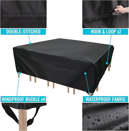 Velway Patio Furniture Cover Outdoor Waterproof Rectangular Patio Table Chair Sofa Set Cover, 128" Lx82 Wx28 H, All Weather Oxford Tear-Resistant Material with Zipper Carrying Bag Windproof Buckles