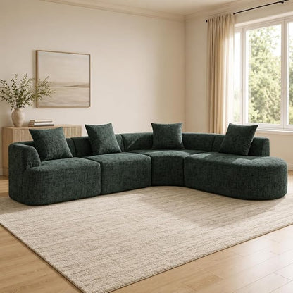123" Curved Modular Sectional Sofa for Living Room, Oversized Chenille Cloud Couch, L-Shaped Boneless Sofa with Chaise Lounge, Compressed Couch Deep Seat, No Assembly (Green, L-Shape Right Chaise)