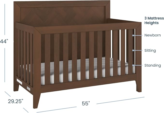 Child Craft Kieran 4-in-1 Convertible Baby Crib, Wooden Nursery Furniture Converts to Toddler Bed Daybed & Full-Size Bed, Adjustable Mattress Heights, Non-Toxic Baby Safe Finish, Toasted Chestnut