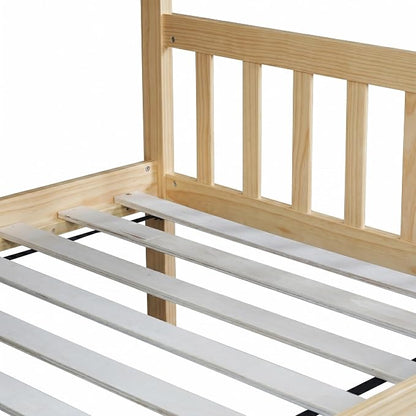 Merax Twin-Over-Twin Bunk Bed with Movable Trundle, Solid Wood Detachable Bunk Bed with Safety Guardrial and Ladder, Can be Converted Into 3 Separate Beds(Natural)