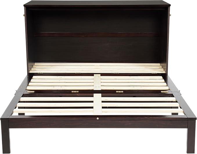 Bellemave Queen Murphy Bed with Storage Drawer and Station, Cabinet Bed, Murphy Cabinet with Foldable Panel, Noisy Free, for Guest Bedroom, Espresso Rattan