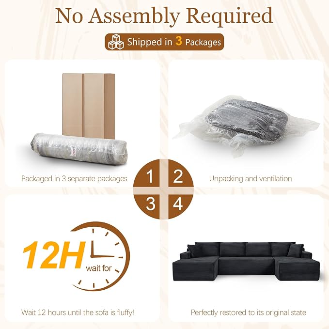 125" Modular Sectional Sleeper Sofa, Boneless Cloud Couch for Living Room, U Shaped 5 Seat Sofa with 2 Storage Pockets& 2 Cup Holders, Free Combination, No Assembly Required (Dark Grey, 125")