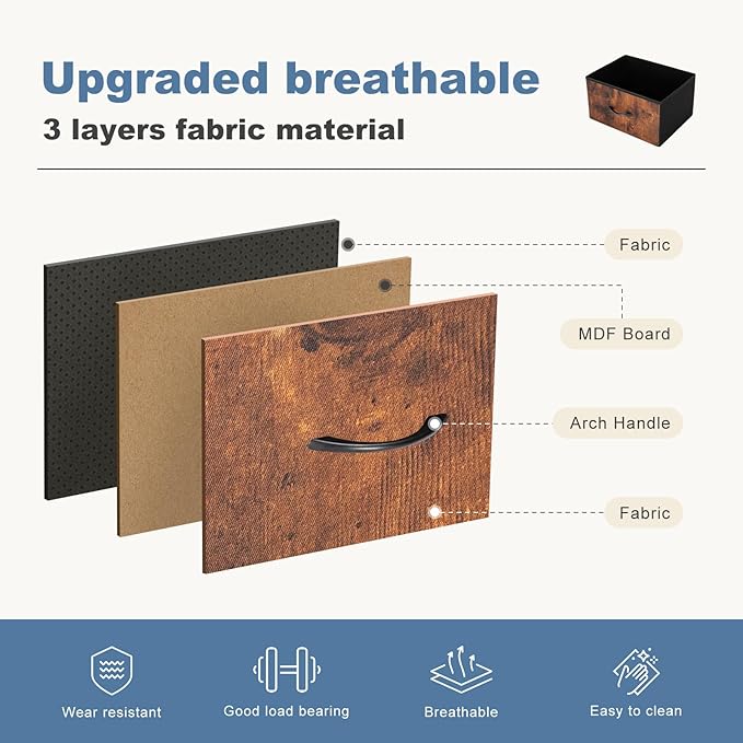 DUMOS 9 Drawer Dresser for Bedroom, Storage Organizer Chest of Drawers | Fabric Bins Storage Tower with Sturdy Metal Frame, Wood Tabletop for Closet, Brown