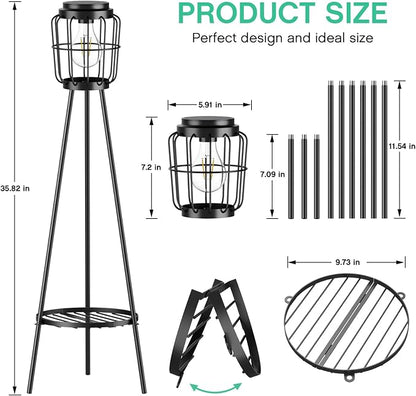 MXwcy Solar Lights Outdoor with LED Edison Bulbs, Solar Floor Lamp with Plant Stands for Garden Yard Pathway Driveway Front/Back Porch Decoration