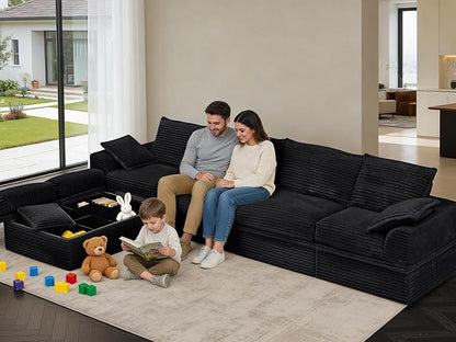 Upgrade Boneless Couch with Storage, Extra Deep&High Seat Modular Sectional Sofa 4 Seater U Shaped Cloud Couch with Ottoman, Tool-Free Assembly Sectional Couches for Living Room