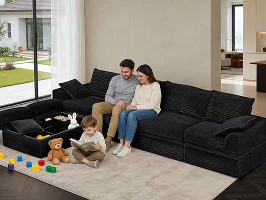 Upgrade Boneless Couch with Storage, Extra Deep&High Seat Modular Sectional Sofa 4 Seater U Shaped Cloud Couch with Ottoman, Tool-Free Assembly Sectional Couches for Living Room