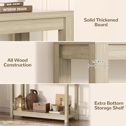 Besiost Small Farmhouse Wood Entryway Table Narrow Console Table with Storage Behind Couch Sofa Table with Shelves Entry Way Table with Open Storage, Easy Assembly, 32" Classical Washed Oak