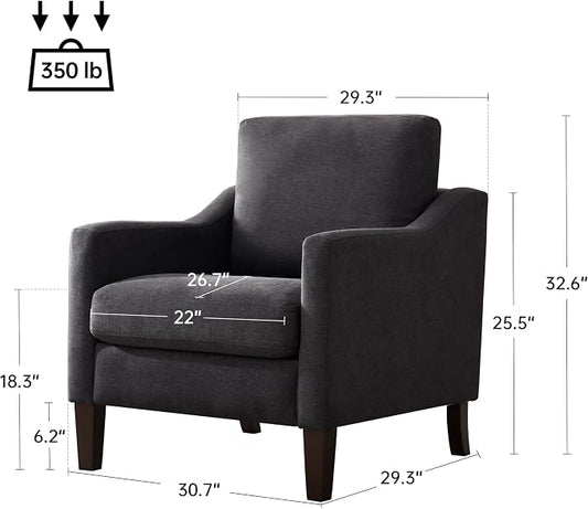 VKNOW Mid Century Modern Accent Chair, Upholstered Living Room Chairs Armchair for Bedroom, Comfy Reading Accent Chairs with Wood Legs for Living Room (2, Dark Grey)