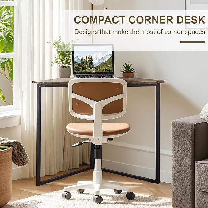 VECELO Corner Desk,Office Tables for Living Room for Small Space Triangle Computer Desk with Steel Frame Corner Shelves with Metal Frame Writing Desk for Workstation Classic Brown 33.1" 2 Set