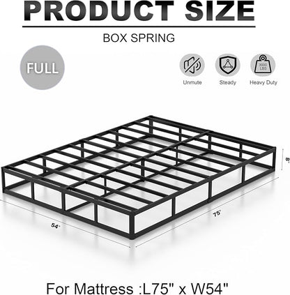 OSASET Full Box Spring, 8Inch Metal Full Size Box Spring Only, Heavy Duty Metal Frame Mattress Foundation Support for 3000lbs, Easy Assembly, Noise Free, Non Slip