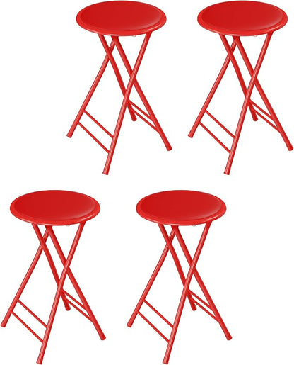 Lavish Home Folding Stool - Set of 4 Counter Height Bar Stools – 24-Inch Backless Folding Chairs with 225lb Capacity for Kitchen, Rec Room, or Game Room (Red)