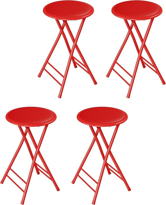 Lavish Home Folding Stool - Set of 4 Counter Height Bar Stools – 24-Inch Backless Folding Chairs with 225lb Capacity for Kitchen, Rec Room, or Game Room (Red)