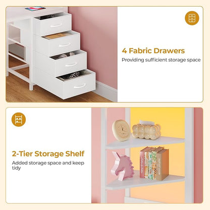 ADORNEVE Twin Over Full Bunk Bed with Desk, Bunk Beds Twin Over Full Size with Charging Station & Led Lights, Storage Drawers & Shelves, Loft Bed with Safety Guardrail & Ladder for Kids/Teens, White