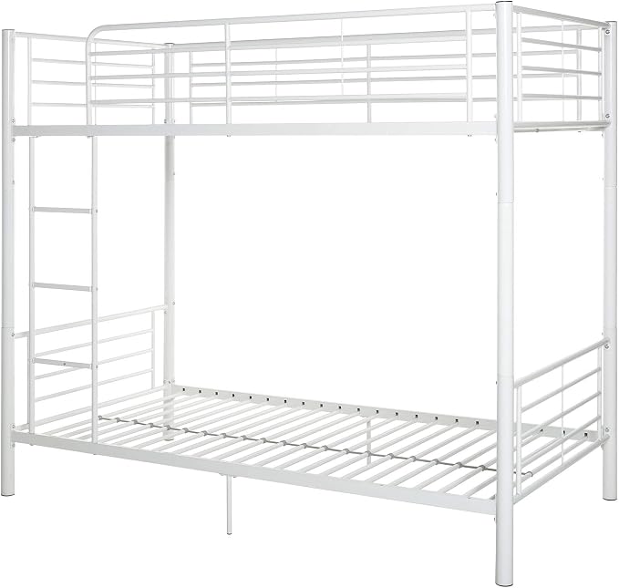 Walker Edison Elodie Urban Industrial Twin Over Twin Metal Bunk Bed, Twin Over Twin, White